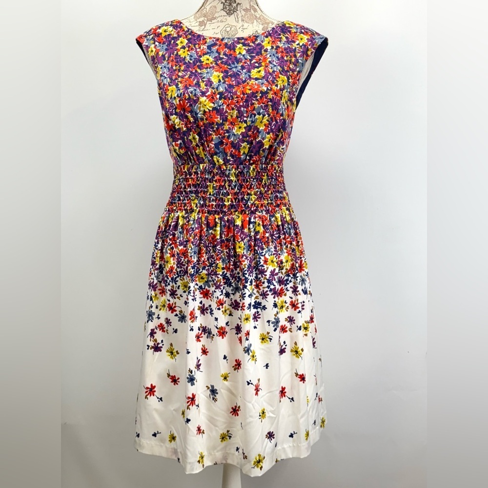 JESSICA SIMPSON White Multicolor floral smocked waist midi dress size 10
